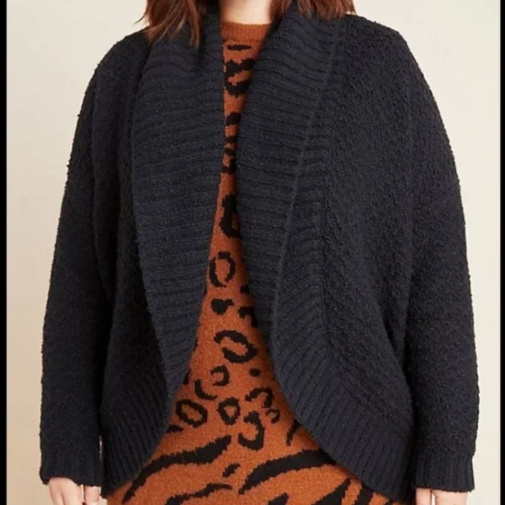 Anthropologie Black Denise Textured Cardigan Cocoon Style XL